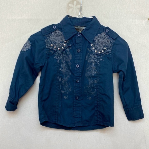 GS115 Toddler button down long sleeve Black boys size S/2T‎ (K-346) - Picture 2 of 7